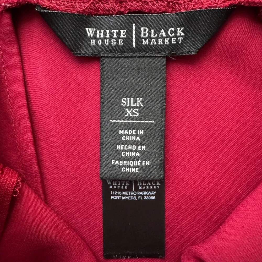 WHBM 100%‎ Silk Top XS Tunic Length Burgundy Delicate Lace Cap Sleeve Keyhole